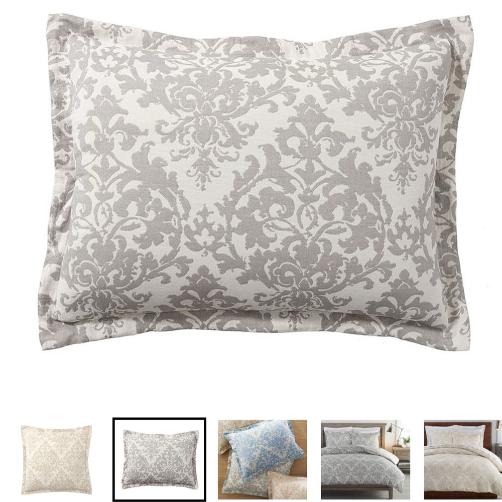 Pottery Barn Jacquard Medallion Cotton Linen King Shams - Gray